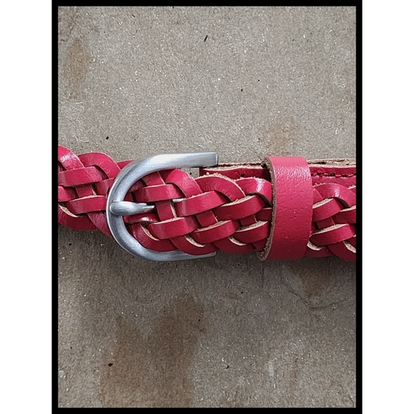 J. Crew Genuine Leather Braided Weave Belt Adjustable Buckle Medium Large Red - Picture 4 of 6